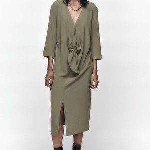 NWT Zara khaki front nkot midi casual dress/Zara loose fitted dress